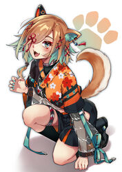  animal_ear_fluff animal_ears aqua_nails aqua_ribbon black_footwear black_skirt black_socks blush brown_hair dog_ears dog_girl dog_tail female hair_ornament hair_over_one_eye hairclip hand_up highres long_hair long_sleeves mibry_(phrysm) mismatched_animal_ear_colors miyoshino_shiki one_eye_covered open_mouth prism_project ribbon see-through see-through_sleeves shadow shoes skirt smile socks solo tail virtual_youtuber 