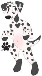  2023 adam&#039;s_apple anthro belly black_nose canid canine canis dalmatian digital_drawing_(artwork) digital_media_(artwork) digitigrade domestic_dog eyebrows flat_colors floppy_ears full-length_portrait fur grey_body grey_fur handpaw heart_(marking) hi_res hindpaw male male_anthro mammal markings navel nonbinary_(lore) paws pink_belly portrait procreate_(artwork) puppy_(sebdoggo) sebdoggo simple_background snout solo spots spotted_body spotted_fur standing tail trans_(lore) trans_man_(lore) white_background white_body white_fur x_navel 