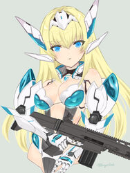  android assault_rifle battle_rifle blonde_hair blue_eyes breasts cleavage di_allez_series female fn_scar fn_scar_17 gun ingerdoll long_hair medium_breasts phantasy_star phantasy_star_online_2 phantasy_star_online_2_new_genesis rifle solo trigger_discipline very_long_hair weapon 