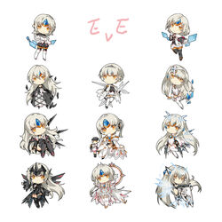  6+girls another_code_(elsword) bad_id bad_pixiv_id black_capelet black_dress black_footwear black_leotard boots braid capelet character_name chibi code:_architecture_(elsword) code:_battle_seraph_(elsword) code:_electra_(elsword) code:_empress_(elsword) code:_esencia_(elsword) code:_exotic_(elsword) code:_nemesis_(elsword) code:_sariel_(elsword) code:_ultimate_(elsword) dress elsword eve_(elsword) expressionless forehead_jewel gloves hair_intakes hairband holographic_monitor leotard long_hair miniskirt multiple_girls multiple_persona ophelia_(elsword) photoshop_(medium) shirt short_hair side_braid simple_background skirt thigh_boots thighhighs vilor white_background white_footwear white_gloves white_hair white_hairband white_leotard white_shirt white_skirt white_sleeves wings yellow_eyes zettai_ryouiki 