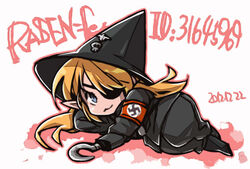  amputee armband bad_id bad_pixiv_id blonde_hair blue_eyes chibi dated dicke_bertha female hat hook_hand kutsuzure_sensen long_hair military military_uniform nazi pointy_ears reichsadler solo swastika totenkopf uniform waffen-ss washi_nosu witch_hat world_war_ii 