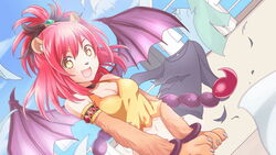  animal_ear_fluff animal_ears animal_hands armlet artist_request bare_shoulders blush bracelet breasts claws cleavage covering_crotch covering_privates female hair_between_eyes jewelry laundry manticore_girl medium_breasts medium_hair memeko_(monster_musume) midriff monster_girl monster_musume_no_iru_nichijou monster_musume_no_iru_nichijou_online navel oerba_yun_fang official_art open_mouth outdoors red_hair slit_pupils solo tank_top torn_clothes wardrobe_malfunction yellow_eyes yellow_tank_top 