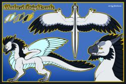  3:2 beak chalazi dragon feathered_wings feathers feral fetishame hi_res looking_at_viewer male model_sheet mythological_creature mythological_scalie mythology scalie snarling solo spread_wings tail white_body wings 