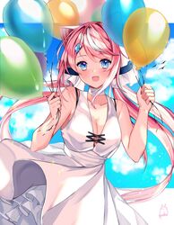  animal_ears balloon blue_hair female highres indie_virtual_youtuber long_hair low_twintails multicolored_hair pink_hair sky solo twintails virtual_youtuber white_hair yuniiho yuniiho_(vtuber) 