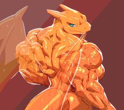  2020 2_horns anthro anthrofied ass back_muscles big_biceps big_deltoids big_eyes big_muscles big_pecs big_tail blue_eyes bodily_fluids bright charizard claws closed_smile colored deltoids digital_drawing_(artwork) digital_media_(artwork) forearm_muscles generation_1_pokemon glistening glistening_arms glistening_back glistening_body glistening_butt glistening_face glistening_horn glistening_neck glistening_scales glistening_tail glistening_wings half-closed_eyes half-length_portrait happy head_horn horn huge_deltoids huge_muscles hyper hyper_biceps hyper_deltoids hyper_muscles hyper_triceps infraspinatus kuroma latissimus_dorsi light looking_at_viewer looking_back looking_back_at_viewer male male_anthro manly membrane_(anatomy) mouth_closed muscular muscular_anthro muscular_arms muscular_male narrowed_eyes nintendo nude_anthro nude_male orange_arms orange_back orange_body orange_butt orange_chest orange_face orange_hands orange_horn orange_membrane orange_neck orange_scales orange_tail orange_theme orange_wings pecs pokemon pokemon_(species) pokemorph portrait pose rear_view red_background scales scalie shaded simple_background smile smiling_at_viewer solo standing sweat sweatdrop sweaty_arms sweaty_back sweaty_butt sweaty_tail sweaty_wings tail teres_major thick_neck thick_tail three-quarter_view toony translucent translucent_wings trapezius triceps vein veiny_arms veiny_back veiny_muscles warm_colors wing_claws wings 