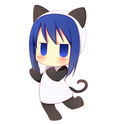  animal_costume animal_ears blue_eyes blue_hair cat_ears cat_tail chibi commentary_request female hanamaru_youchien hiiragi_(hanamaru_youchien) kurono_nekomaru panda_neko simple_background solo tail white_background 