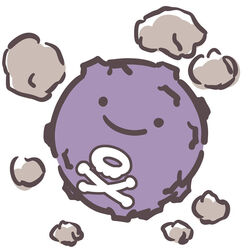  closed_mouth commentary ditto facial_mark fictional_sister floating full_body koffing no_humans pokemon pokemon_(creature) pokemon_move simple_background smile smoke solo transform_(pokemon) transformed_ditto white_background 