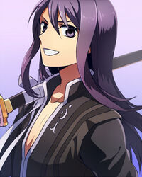  1boy bad_id bad_pixiv_id katana long_hair male_focus over_shoulder purple_eyes purple_hair ruchi sheath sheathed solo sword sword_over_shoulder tales_of_(series) tales_of_vesperia weapon weapon_over_shoulder yuri_lowell 