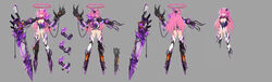  300_heroes absurdres amputee android ass asymmetrical_arms bad_id bad_pixiv_id breasts claws cleavage commentary_request corruption crystal damaged female full_body grey_background halo headgear highres holding holding_sword holding_weapon isha_(300_heroes) large_breasts leotard long_hair long_legs mechanical_parts multiple_views no_feet photoshop_(medium) pink_eyes pink_hair quadruple_amputee simple_background sword tears thighhighs weapon zhuore_zhi_hen 