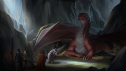  2022 2_horns 4_fingers ambiguous_gender arm_spikes armor artist_logo artist_name black_sclera bowing cave cheek_spikes claws cloak clothed clothed_human clothing countershade_neck countershade_scales countershade_torso countershading crown detailed_background digital_media_(artwork) digital_painting_(artwork) dragon elbow_spikes european_mythology facial_spikes feral finger_claws fingers front_view grey_body grey_claws grey_countershading grey_horn grey_scales group hair headgear helmet hi_res horn human inside jadedragoness king logo looking_down looking_down_at_another lying mammal membrane_(anatomy) membranous_wings mouth_closed multicolored_body multicolored_scales mythological_creature mythological_scalie mythology on_front orange_eyes painting_(artwork) pupils quadruped royalty scales scalie shaded slit_pupils snout snout_from_the_front soft_shading spikes spikes_(anatomy) spread_wings staff tail tapering_tail text torch two_tone_body two_tone_scales wafic western_dragon wings 