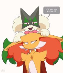  ambiguous/ambiguous ambiguous_anthro ambiguous_gender annoyed anthro anthro_on_anthro avery_(razgrizdl) big_ears bully cheek_tuft colored delphox digital_media_(artwork) duo english_text facial_tuft frown generation_6_pokemon generation_9_pokemon hi_res inner_ear_fluff jewelry mask meowscarada necklace necklace_only nintendo nude open_mouth pokemon pokemon_(species) razgrizdl rose_(razgrizdl) simple_background speech_bubble talking_to_another teasing text tuft white_background 