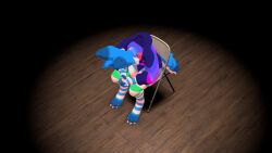  3d_(artwork) anthro bottomwear canid canine clothing collar digital_media_(artwork) ear_markings eyewear femboy floor folding_chair fox genie_(geniecmd) geniecmd glasses hi_res hoodie humor male mammal markings meme shinji_in_a_chair shorts sitting solo topwear wood wood_floor 