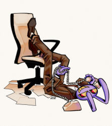  2026 4_fingers accessory anthro artist_name black_eyes bottomwear brown_bottomwear brown_clothing brown_footwear brown_jacket brown_pants brown_shoes brown_suit brown_topwear chair clothed clothed_anthro clothed_male clothing digital_drawing_(artwork) digital_media_(artwork) dizzo electronics fingers footwear full-length_portrait fully_clothed fully_clothed_anthro fully_clothed_male furniture glistening glistening_eyes glitch_productions hi_res jacket jax_(tadc) lagomorph legs_up leporid long_ears lying male mammal necktie office_chair on_back on_phone pants paper phone pinstripes plantigrade portrait purple_body rabbit red_necktie rotary_phone shaded shoes simple_background smile socks soft_shading solo suit teeth text the_amazing_digital_circus topwear white_background white_clothing white_footwear white_socks white_undershirt yellow_sclera yellow_teeth 