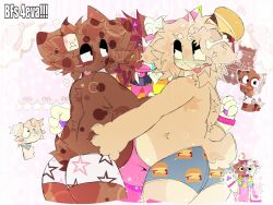  anthro ass belly big_belly big_butt blush bone_in_hair burger_hat chewy_(marpyfarts) hi_res hug hugging_another male male/male overweight slightly_chubby 