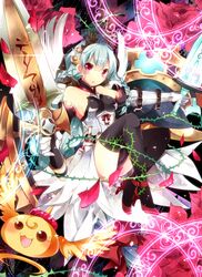  bad_id bad_pixiv_id bare_shoulders black_thighhighs braid dual_wielding female hair_ornament holding homaderi light_valkyrie_(p&amp;d) long_hair looking_at_viewer magic_circle open_mouth pink_eyes puzzle_&amp;_dragons shield shynee_(p&amp;d) silver_hair skirt smile sword thighhighs twin_braids valkyrie_(p&amp;d) weapon 