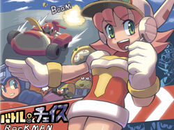  3boys :d android bass_(mega_man) blue_eyes blue_headwear blush breasts car commentary_request copyright_name driving female gloves green_eyes hat headset helmet looking_at_viewer mega_man:_battle_&amp;_chase mega_man_(character) mega_man_(classic) mega_man_(series) met_(mega_man) motor_vehicle multiple_boys one-eyed open_mouth photoshop_(medium) pink_hair plum_(mega_man) proto_man race_vehicle racecar racing red_headwear scarf smile teeth upper_teeth_only visor white_gloves x_x yellow_devil_(mega_man) yellow_scarf yuusuke_(5yusuke3) 