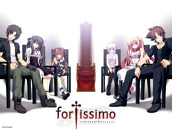  2boys 4girls black_hair blonde_hair brown_hair copyright_name fortissimo//akkord:bsusvier highres kurobane_sayuki multicolored_hair multiple_boys multiple_girls orange_hair paint.net_(medium) sakura_(fortissimo) satomura_momiji sitting sumeragi_ryuichi suzushiro_nagisa white_hair yoshino_reiji 