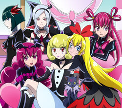  6+girls arm_strap bad_end_happy bad_end_precure black_gloves black_hairband black_legwear black_ribbon black_wings blonde_hair blue_eyes breasts choker clothing_cutout collarbone commentary_request crossed_legs dark_cure_(yes!_precure_5) dark_dream dark_precure detached_sleeves dokidoki!_precure eas_(fresh_precure!) elbow_gloves feline fingerless_gloves fresh_precure! gloves green_eyes green_hair grey_gloves grey_hair hair_between_eyes hair_ornament hair_ribbon hairband happinesscharge_precure! head_rest heartcatch_precure! higashi_setsuna in-franchise_crossover kneehighs long_hair looking_at_viewer masako_(sabotage-mode) multiple_girls photoshop_(medium) pink_eyes precure purple_eyes purple_hair queen_mirage red_eyes red_hairband regina_(dokidoki!_precure) ribbon seiren_(suite_precure) short_hair single_wing sitting small_breasts smile smile_precure socks suite_precure twintails underboob underboob_cutout wings yes!_precure_5 