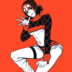  argyle_clothes argyle_sweater breasts commentary_request crop_top female genderswap_(mtf) ginmu guido_mista hat jojo_no_kimyou_na_bouken medium_breasts midriff photoshop_(medium) rule_63 shorts solo sweater turtleneck underboob 