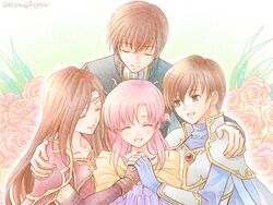  2boys 2girls affectionate altena_(fire_emblem) armor bad_id bad_twitter_id black_coat brother_and_sister brown_hair cape closed_eyes coat ethlyn_(fire_emblem) family father_and_daughter father_and_son fire_emblem fire_emblem:_genealogy_of_the_holy_war floral_background flower hanasaki_komugi headband holding_hands hug leif_(fire_emblem) mother_and_daughter mother_and_son multiple_boys multiple_girls pink_hair quan_(fire_emblem) red_armor rose siblings smile white_armor white_cape 