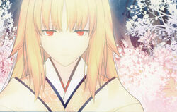  absurdres blonde_hair female girl_of_the_moon_(tsuki_no_sango) highres japanese_clothes kimono long_hair red_eyes solo takeuchi_takashi tsuki_no_sango 