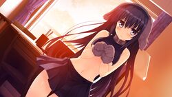  animal_ears black_hair blush doggirl game_cg kamishiro_touko koiken_otome long_hair skirt tateha underboob 