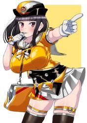  bad_id bad_twitter_id beatmania_iidx black_hair blunt_bangs bow breasts dress female gloves hat hinazuki_ririna komusou_(jinrikisha) large_breasts long_hair ribbon shirt solo whistle 