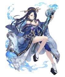  aqua_fire aqua_theme between_legs blue_hair bone breasts collar earrings female fire floral_print full_body gun hair_over_one_eye japanese_clothes jewelry ji_no kaguya_(sinoalice) kimono large_breasts long_hair looking_at_viewer nail_polish off_shoulder official_art okobo phallic_symbol platform_footwear rifle sandals sinoalice skull socks solo source_request tabi transparent_background weapon 