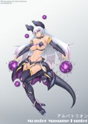  bikini breasts dragon_girl female full_body girl gradient gradient_background large_breasts navel oni-noboru recolor solo swimsuit void white_hair 