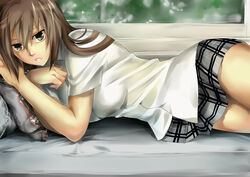  brown_eyes brown_hair long_hair original seifuku shiromi_(ringo) skirt 