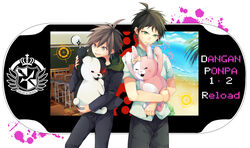  black_hair dangan-ronpa dangan-ronpa_2 game_console green_eyes hinata_hajime monokuma monomi_(dangan_ronpa) naegi_makoto zunmo 