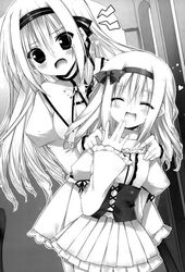  2girls laughing monochrome multiple_girls rinslet_laurenfrost seirei_tsukai_no_blade_dance 