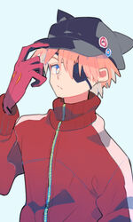  1boy animal_hat bad_id bad_pixiv_id badge button_badge cat_hat evangelion:_3.0_you_can_(not)_redo eyepatch genderswap_(ftm) hat jacket male_focus neon_genesis_evangelion orange_hair photoshop_(medium) pikaro plugsuit rebuild_of_evangelion rule_63 solo souryuu_asuka_langley track_jacket 