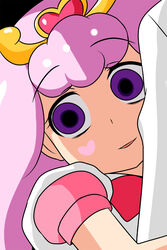  commentary_request empty_eyes female go!_princess_precure hair_ornament heart heart-shaped_pupils highres hug hug_from_behind light_purple_hair looking_at_viewer nishi_koutarou open_mouth painttool_sai_(medium) pink_hair precure puff_(go!_princess_precure) puff_(go!_princess_precure)_(human) smile solo_focus symbol-shaped_pupils 