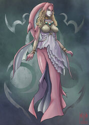  black_sclera blonde_hair bracelet breasts choker colored_sclera colored_skin commentary_request female fins full_body gem green_eyes jewelry large_breasts lips long_hair mermaid mike_williams monster_girl necklace photoshop_(medium) pink_skin rutela solo the_legend_of_zelda the_legend_of_zelda:_twilight_princess underwater zora 