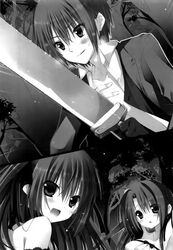  1boy 2girls claire_rouge kazehaya_kamito multiple_girls rinslet_laurenfrost seirei_tsukai_no_blade_dance sword 