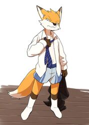  2018 anthro canid canine clothing fox fur male mammal manmosu_marimo necktie senior_fox simple_background solo standing white_background 