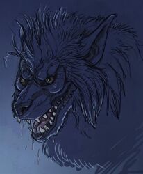  ambiguous_gender anthro black_body black_fur bodily_fluids canid canine drooling fur headshot_portrait long_ears mammal moonshiftmnstrs mythological_canine mythological_creature mythology open_mouth portrait saliva scene_interpretation sharp_teeth simple_background sketchy solo teeth tongue were werecanid werecanine werewolf werewolves_(2024_film) 