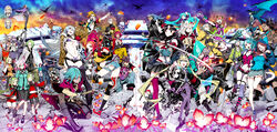  6+boys 6+girls 7th_dragon_(series) 7th_dragon_2020 7th_dragon_2020-ii absurdres aitelle animal_ears annotated aqua_eyes aqua_hair black_hair blonde_hair blue_hair brown_hair cat_ears chelsea_(7th_dragon) chitrine_(7th_dragon) commentary_request daigo_(7th_dragon) dark_skin david_griffith destroyer_(7th_dragon_2020) doujima_rin dragon dress emel_(7th_dragon) everyone floro_(7th_dragon) flower furusuga_cheron genji_gatou green_eyes green_hair grey_hair hacker_(7th_dragon) hatsune_miku highres hikasa_natsume idol_(7th_dragon) jack_muller katanako keima_(7th_dragon) long_hair long_sleeves lucier_(7th_dragon) machinery marina_(7th_dragon_2020-ii) miina_(7th_dragon) miniskirt miroku_(7th_dragon) miwa_shirow miya_(7th_dragon) multiple_boys multiple_girls navigator_(7th_dragon) neko_(7th_dragon) nishimura_haru_(7th_dragon) one_eye_closed photoshop_(medium) pink_hair pointing pointing_at_viewer psychic_(7th_dragon) red_eyes red_hair reimi_(7th_dragon) sakuraba_izumi sakuraba_shouji samurai_(7th_dragon_series) shoes short_hair shorts skirt sneakers sword tabard takehaya_(7th_dragon) tattoo thighhighs tomagi_shizuka torn_clothes trickster_(7th_dragon) twintails unose_aoi very_long_hair vocaloid waji_(7th_dragon) weapon white_hair wings zettai_ryouiki 