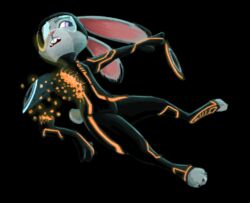  black_background clothing crossover disney female identity_disc judy_hopps lagomorph leporid mammal rabbit simple_background skinsuit solo tight_clothing tron tron:_legacy w4g4 zootopia 