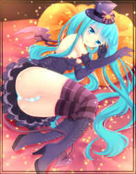  aqua_eyes aqua_hair boots commentary_request cross-laced_footwear demon_tail demon_wings elbow_gloves female gloves hat hatsune_miku high_heels lace-up_boots long_hair lying md5_mismatch mofumofu_(minidora-dorara) on_side panties partial_commentary resolution_mismatch skirt solo source_larger striped_clothes striped_panties striped_thighhighs tail thighhighs top_hat twintails underwear very_long_hair vocaloid wings 