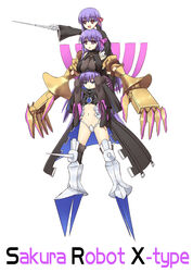  3girls annoyed armor armored_boots bare_shoulders bb_(fate) bb_(fate/extra) black_thighhighs blue_eyes boots bow breast_rest breasts breasts_on_head claws commentary_request crotch_plate fate/extra fate/extra_ccc fate/grand_order fate_(series) gloves hair_ribbon huge_breasts long_hair long_sleeves meltryllis_(fate) multiple_girls navel o-ring open_mouth passionlip_(fate) photoshop_(medium) pink_eyes purple_eyes purple_hair revealing_clothes ribbon smile srwsrx_(gp03dsrx) srx super_robot_wars thighhighs very_long_hair white_gloves 