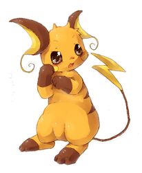  ambiguous_gender barefoot brown_eyes feet feral generation_1_pokemon kemono mammal nintendo open_mouth pokemon pokemon_(species) raichu rodent simple_background solo wahitouppe white_background 