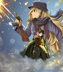  2girls atra_mixta austria_hungary austrian austro_hungarian battlefield_(series) battlefield_1 brown_hair crossover dual_eye_colour dual_hair_colour gundam hair italian long long_hair military military_clothing multiple_girls neo_(rwby) pink_hair poster red_eyes rwby thatawkwardonion weapons world_war_one wwi 