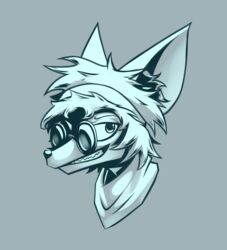  absurd_res accessory anthro bandana canid canine eyewear female fox gatonejo glasses hair hair_accessory hairband headshot_portrait hi_res icon kerchief krolic_(gatonejo) looking_at_viewer mammal messy_hair monochrome portrait short_hair smile smug smug_face solo teeth 