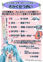  &gt;_&lt; absurdres ahoge aqua_hair aqua_necktie bare_shoulders black_sleeves blush chibi clenched_hands detached_sleeves female gauge giving_up_the_ghost hatsune_miku heart highres lying necktie on_stomach open_mouth outstretched_arms shimashiro_itsuki shirt sleeveless sleeveless_shirt smile spring_onion translated twintails vocaloid white_shirt 