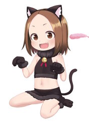  :d animal_ear_fluff animal_ears animal_hands atg_(wttoo0202) bare_shoulders bell black_footwear black_gloves black_hairband black_shirt black_skirt blush brown_eyes brown_hair cat_ears cat_tail cat_teaser commentary_request crop_top fake_animal_ears female flat_chest forehead full_body fur-trimmed_gloves fur-trimmed_skirt fur_trim gloves hairband highres jingle_bell karakai_jouzu_no_(moto)_takagi-san karakai_jouzu_no_takagi-san looking_at_viewer midriff navel nishikata_chii oerba_yun_fang parted_bangs paw_gloves paw_shoes shirt simple_background skirt sleeveless sleeveless_shirt smile solo tail white_background 