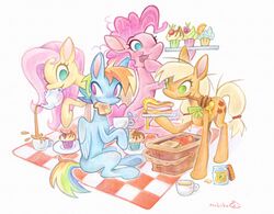  apple applejack_(mlp) basket beverage blonde_hair blue_body blue_eyes bread colored_pencil_(artwork) container cup cupcake eating eating_food equid equine female feral fluttershy_(mlp) food friendship_is_magic fruit green_eyes group hair hasbro honey_(food) horse mammal multicolored_hair my_little_pony night_milk_(artist) open_mouth open_smile orange_body pancake pancake_(food) picnic picnic_basket picnic_blanket pink_body pink_eyes pink_hair pinkie_pie_(mlp) plant pony rainbow_dash_(mlp) rainbow_hair sandwich_(food) smile tea tea_cup teal_eyes toast traditional_media_(artwork) yellow_body 