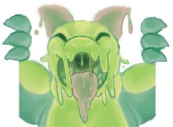  alpha_channel anthro belly big_belly border breaking_the_fourth_wall brown_goo brown_horn brown_tongue colored dripping drippy goo-connected_lips goo_creature goo_dragon goopy goopy_(pester) green_goo horn large_male low_res male mouth_shot open_mouth outside_border pester slime smile solo throat through_screen tongue tongue_out translucent 