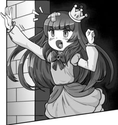  bandaid cropped crown eyebrows female greyscale lolicon mario_(series) monochrome new_super_mario_bros._u_deluxe princess_goomba ribbon solo super_crown tony_kuusisto 